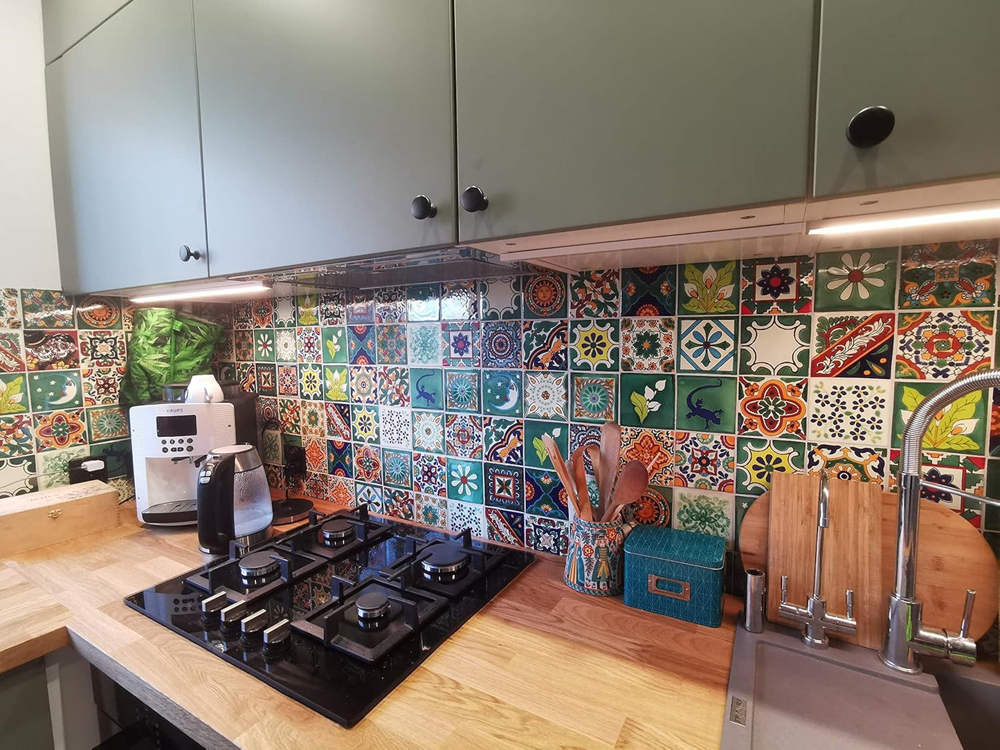 Mexican Ceramic Tiles 4x4 - Verde by Cerames - 30 Decorative Mexican Mosaic Tiles for Bathroom, Kitchen, Shower, Stairs, Living Room, Kitchen backsplash | Mexican Tiles backsplash Talavera
